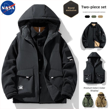 NASA aukštos kokybės, madinga prekės ženklo amerikietiško stiliaus šilta striukė vyrams, pavasario, rudens ir žiemos trijų viename berankovis gobtuvas su gobtuvu
