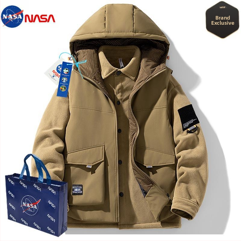 NASA aukštos kokybės, madinga prekės ženklo amerikietiško stiliaus šilta striukė vyrams, pavasario, rudens ir žiemos trijų viename berankovis gobtuvas su gobtuvu