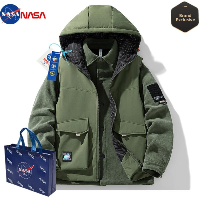 NASA aukštos kokybės, madinga prekės ženklo amerikietiško stiliaus šilta striukė vyrams, pavasario, rudens ir žiemos trijų viename berankovis gobtuvas su gobtuvu