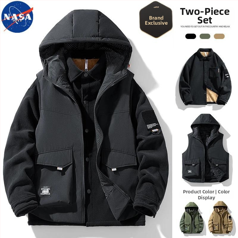 NASA aukštos kokybės, madinga prekės ženklo amerikietiško stiliaus šilta striukė vyrams, pavasario, rudens ir žiemos trijų viename berankovis gobtuvas su gobtuvu
