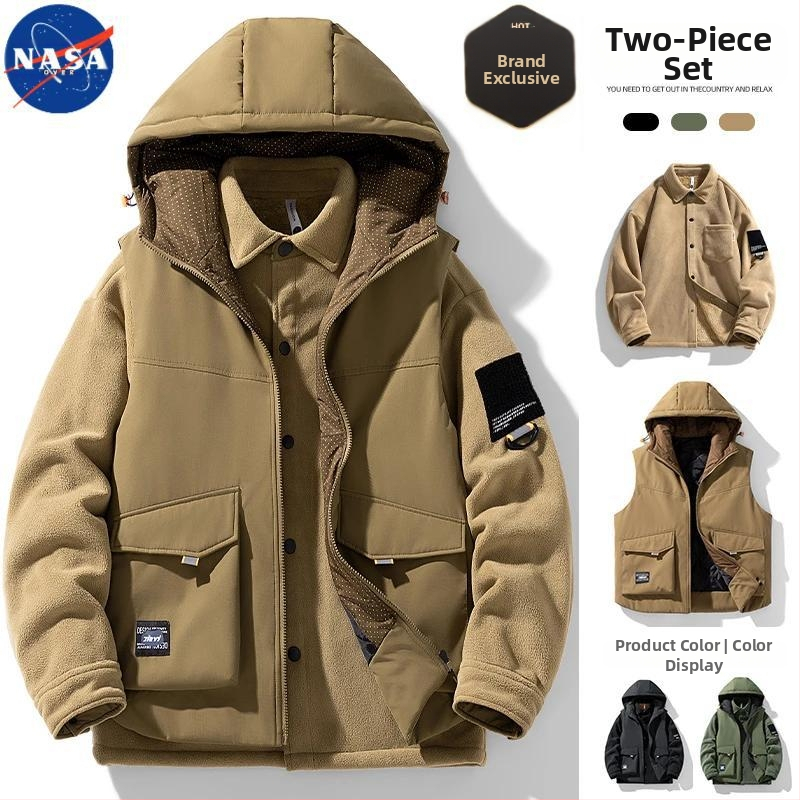 NASA aukštos kokybės, madinga prekės ženklo amerikietiško stiliaus šilta striukė vyrams, pavasario, rudens ir žiemos trijų viename berankovis gobtuvas su gobtuvu