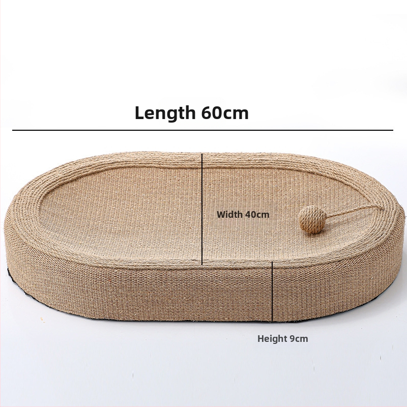 Сизалова дъска за драскане на котки, вградена дъска за котешка тоалетна, устойчива на износване, устойчива на надраскване и чипове, котешка лапа, плоча, дъска за драскане на котки, овален нокът за шлифоване на котки