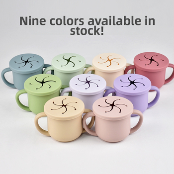 Karšto pardavimo vaikiškas silikoninis dvigubos ausies užkandžių puodelis su atidarymu, specialus mokymosi gėrimo puodelis kūdikiams ir mažiems vaikams, motinystės ir kūdikių reikmenys, kūdikio gėrimo puodelis