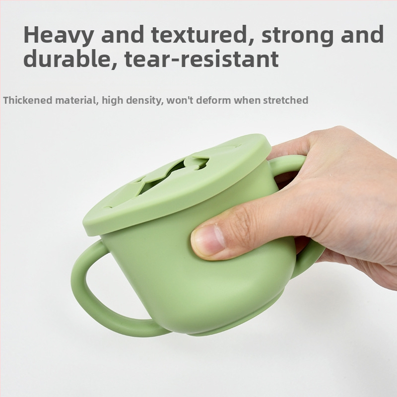 Най-продаваната детска силиконова чашка за закуски с двойно ухо и отвор, специална учебна чашка за пиене за кърмачета и малки деца, консумативи за майки и бебета, чашка за пиене на бебета