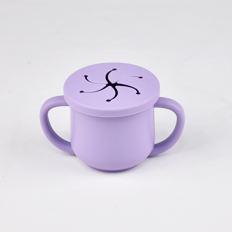 Karšto pardavimo vaikiškas silikoninis dvigubos ausies užkandžių puodelis su atidarymu, specialus mokymosi gėrimo puodelis kūdikiams ir mažiems vaikams, motinystės ir kūdikių reikmenys, kūdikio gėrimo puodelis