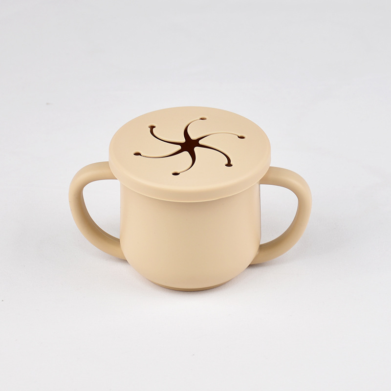 Karšto pardavimo vaikiškas silikoninis dvigubos ausies užkandžių puodelis su atidarymu, specialus mokymosi gėrimo puodelis kūdikiams ir mažiems vaikams, motinystės ir kūdikių reikmenys, kūdikio gėrimo puodelis