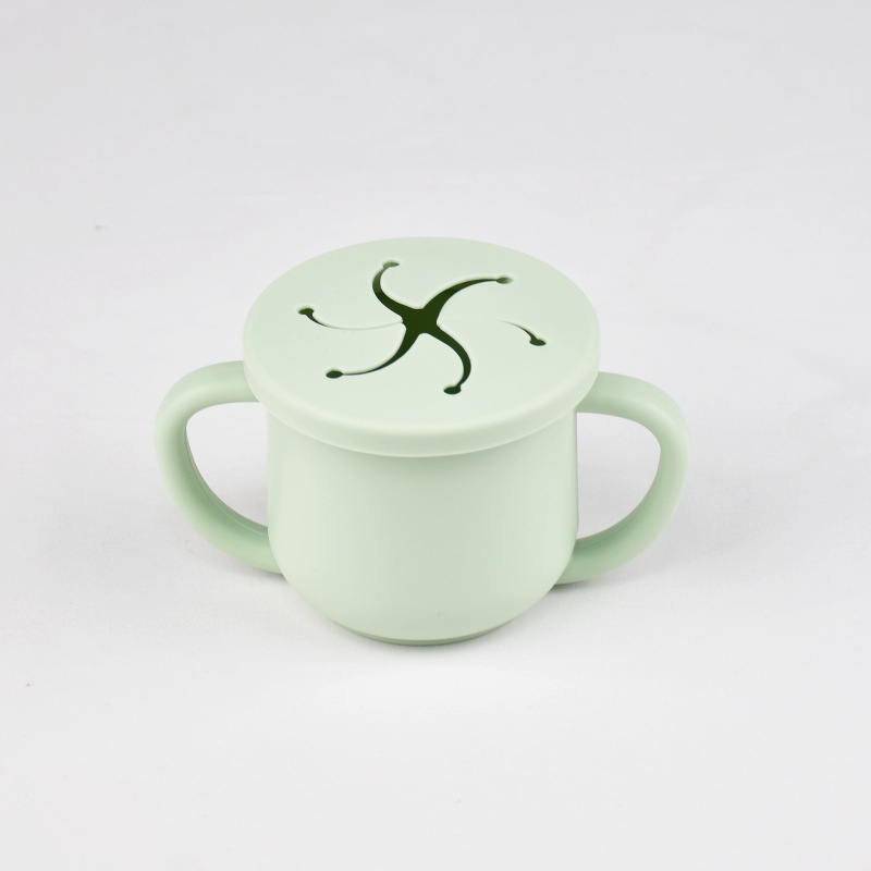 Karšto pardavimo vaikiškas silikoninis dvigubos ausies užkandžių puodelis su atidarymu, specialus mokymosi gėrimo puodelis kūdikiams ir mažiems vaikams, motinystės ir kūdikių reikmenys, kūdikio gėrimo puodelis