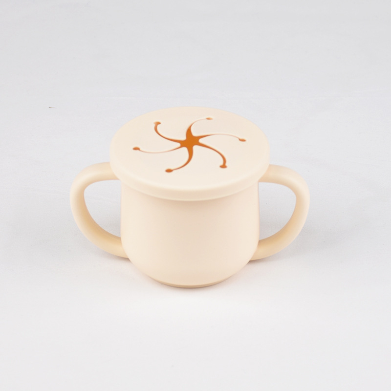 Karšto pardavimo vaikiškas silikoninis dvigubos ausies užkandžių puodelis su atidarymu, specialus mokymosi gėrimo puodelis kūdikiams ir mažiems vaikams, motinystės ir kūdikių reikmenys, kūdikio gėrimo puodelis