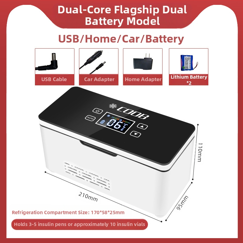 „Kubao“ nešiojamas insulino šaldytuvas, mini automobilinis namams, dvigubos paskirties 0–8 laipsnių šaldiklis, įkraunamas mažas US8 šaldytuvas