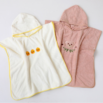 Pietų Korėjos siuvinėtas kūdikio meškiuko koralinis vilnos gobtuvas su gobtuvu, vaikiškas chalatas, kūdikio dušo sugeriantis rankšluostis