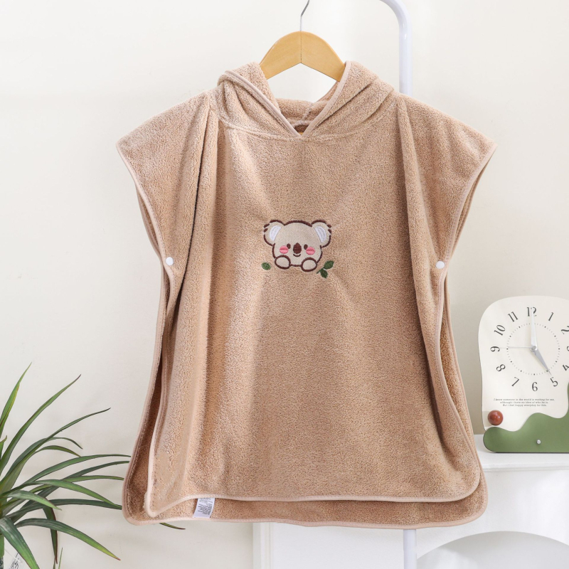 Pietų Korėjos siuvinėtas kūdikio meškiuko koralinis vilnos gobtuvas su gobtuvu, vaikiškas chalatas, kūdikio dušo sugeriantis rankšluostis