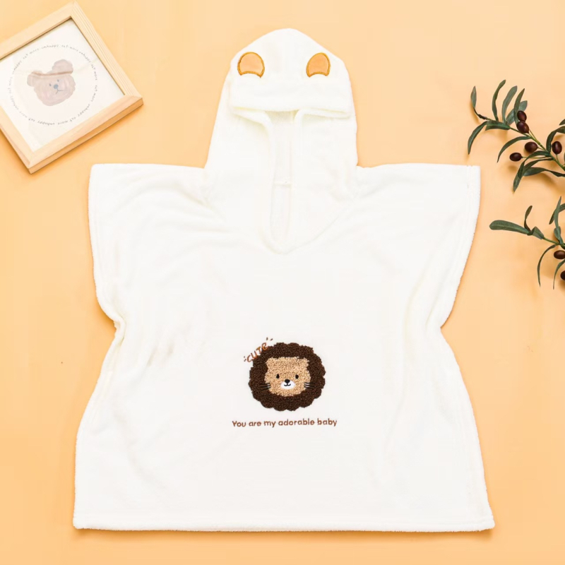 Pietų Korėjos siuvinėtas kūdikio meškiuko koralinis vilnos gobtuvas su gobtuvu, vaikiškas chalatas, kūdikio dušo sugeriantis rankšluostis