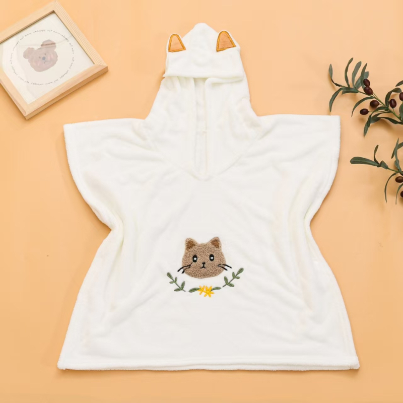 Pietų Korėjos siuvinėtas kūdikio meškiuko koralinis vilnos gobtuvas su gobtuvu, vaikiškas chalatas, kūdikio dušo sugeriantis rankšluostis