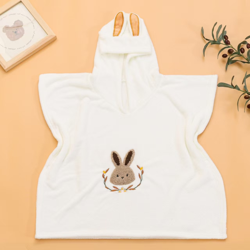 Pietų Korėjos siuvinėtas kūdikio meškiuko koralinis vilnos gobtuvas su gobtuvu, vaikiškas chalatas, kūdikio dušo sugeriantis rankšluostis