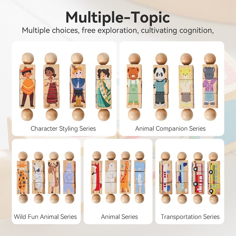 Tarpvalstybinis vaikiškas rankinis barškutis medinis besisukantis gyvūnų kaladėlių dėlionė kūdikiams, suimantis ankstyvojo ugdymo besisukantį atitikimo žaislą