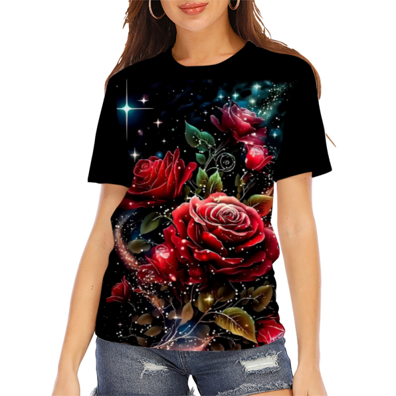 Tricou cu mânecă scurtă pentru femei, stație independentă Amazon 2025, imprimare digitală 3D, comerț exterior european și american, îmbrăcăminte pentru femei, o generație de păr