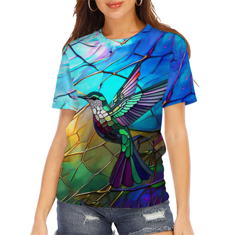 Tricou cu mânecă scurtă pentru femei, stație independentă Amazon 2025, imprimare digitală 3D, comerț exterior european și american, îmbrăcăminte pentru femei, o generație de păr