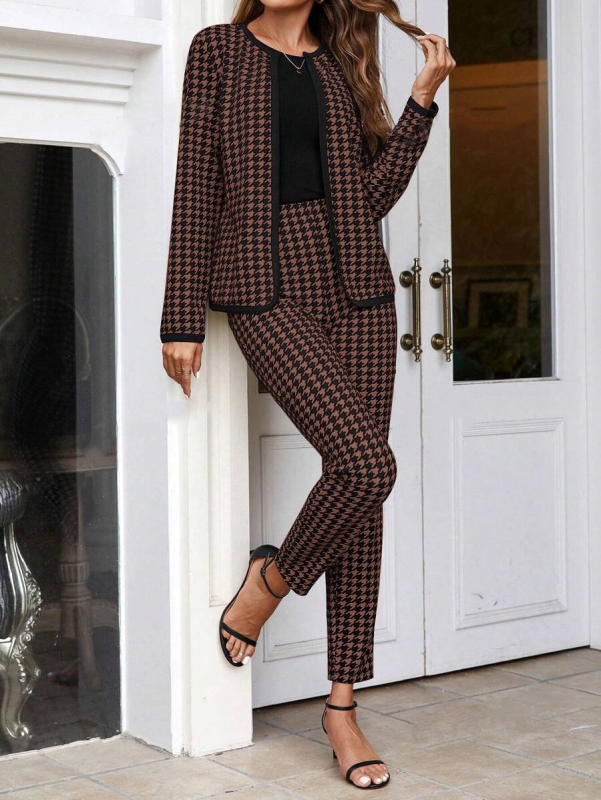 Radošs Eiropas un Amerikas stila ielu modes dāmu 2024. gada rudens un ziemas mētelis, kardigans, pieguļošas bikses, divdaļīgs uzvalks, sieviešu karsts izpārdošanas piedāvājums