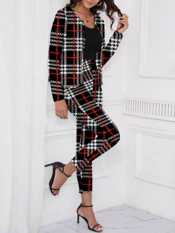 Radošs Eiropas un Amerikas stila ielu modes dāmu 2024. gada rudens un ziemas mētelis, kardigans, pieguļošas bikses, divdaļīgs uzvalks, sieviešu karsts izpārdošanas piedāvājums