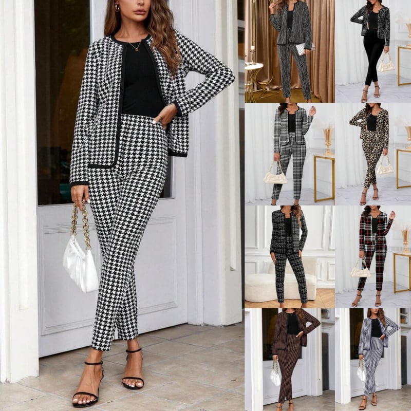 Stil european și american creativ, fashioniste de stradă, femei 2024 toamna și iarna haină cardigan pantaloni strâmți costum din două piese pentru femei, vânzare fierbinte