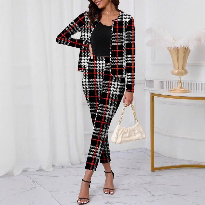 Radošs Eiropas un Amerikas stila ielu modes dāmu 2024. gada rudens un ziemas mētelis, kardigans, pieguļošas bikses, divdaļīgs uzvalks, sieviešu karsts izpārdošanas piedāvājums