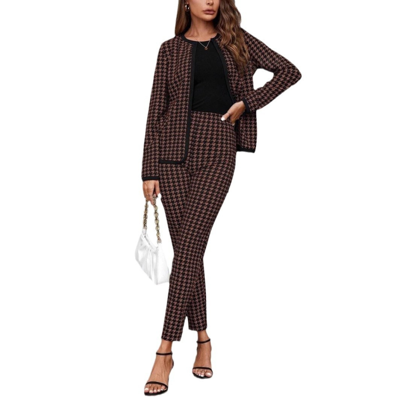 Radošs Eiropas un Amerikas stila ielu modes dāmu 2024. gada rudens un ziemas mētelis, kardigans, pieguļošas bikses, divdaļīgs uzvalks, sieviešu karsts izpārdošanas piedāvājums