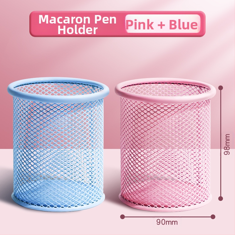 Metāla pildspalvu kasetnes biroja darbvirsmas studentu pildspalvu kasetņu uzglabāšanas kaste ar lielu ietilpību dzelzs tīklu, vienkārša zīmuļu kaste bērniem zēniem