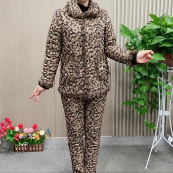 Χειμερινά ρούχα για τη μητέρα με επένδυση από φλις, παχύρρευστο βαμβακερό παντελόνι, γυναικείο ζεστό μπουφάν με επένδυση από βαμβάκι για μεσήλικες και ηλικιωμένους, σετ δύο τεμαχίων