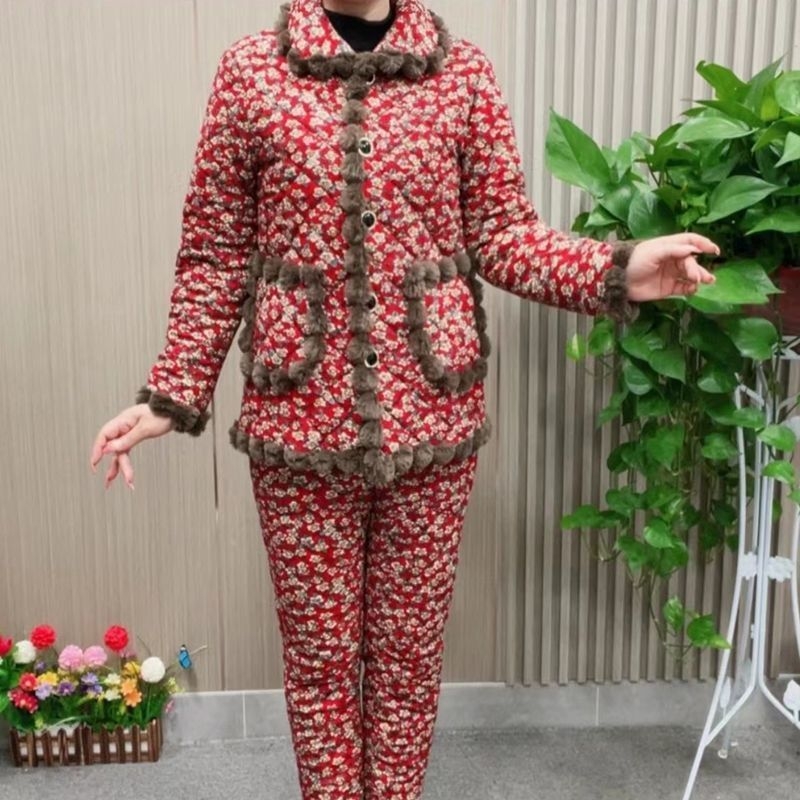 Mama de iarnă, căptușită cu fleece, îngroșată, cu bumbac, haine, pantaloni din bumbac, costum de femei, nou-venită, jachetă caldă cu bumbac, pentru femei de vârstă mijlocie și vârstnici, set din două piese