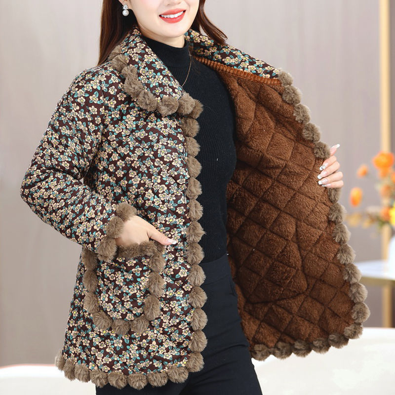 Mama de iarnă, căptușită cu fleece, îngroșată, cu bumbac, haine, pantaloni din bumbac, costum de femei, nou-venită, jachetă caldă cu bumbac, pentru femei de vârstă mijlocie și vârstnici, set din două piese