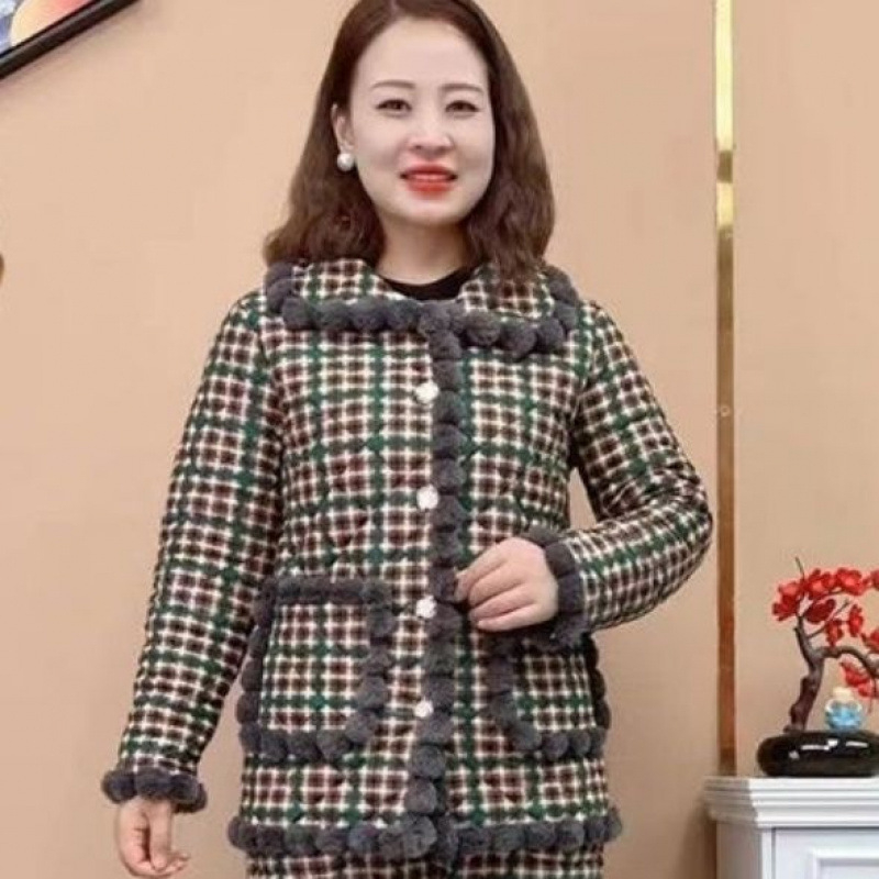 Mama de iarnă, căptușită cu fleece, îngroșată, cu bumbac, haine, pantaloni din bumbac, costum de femei, nou-venită, jachetă caldă cu bumbac, pentru femei de vârstă mijlocie și vârstnici, set din două piese