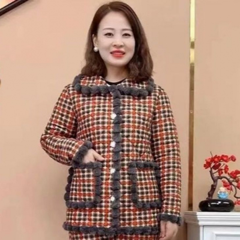 Mama de iarnă, căptușită cu fleece, îngroșată, cu bumbac, haine, pantaloni din bumbac, costum de femei, nou-venită, jachetă caldă cu bumbac, pentru femei de vârstă mijlocie și vârstnici, set din două piese