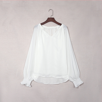 Shiying Pure Color Splicing Chiffon särk naistele kevad- ja sügiskollektsiooni uus piiriülene V-kaelusega pullover lahtise pikkade varrukatega top hulgimüük