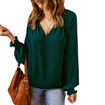 Shiying Pure Color Splicing Chiffon särk naistele kevad- ja sügiskollektsiooni uus piiriülene V-kaelusega pullover lahtise pikkade varrukatega top hulgimüük