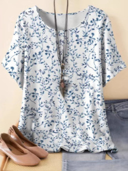 Amazon διασυνοριακό εξωτερικό εμπόριο καλοκαίρι γυναικείο νέο χαλαρό 3D εκτύπωση στρογγυλή λαιμόκοψη casual plus size πουλόβερ γυναικείο t