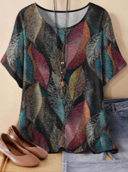 Amazon διασυνοριακό εξωτερικό εμπόριο καλοκαίρι γυναικείο νέο χαλαρό 3D εκτύπωση στρογγυλή λαιμόκοψη casual plus size πουλόβερ γυναικείο t