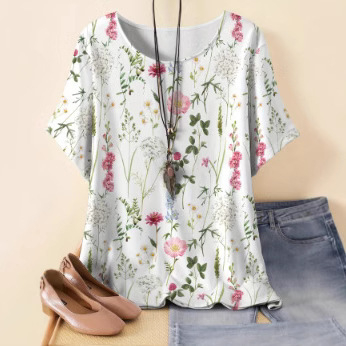 Amazon prekogranična vanjska trgovina ljetni ženski novi labavi 3D printani okrugli izrez casual plus size pulover ženski t