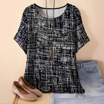 Amazon prekogranična vanjska trgovina ljetni ženski novi labavi 3D printani okrugli izrez casual plus size pulover ženski t
