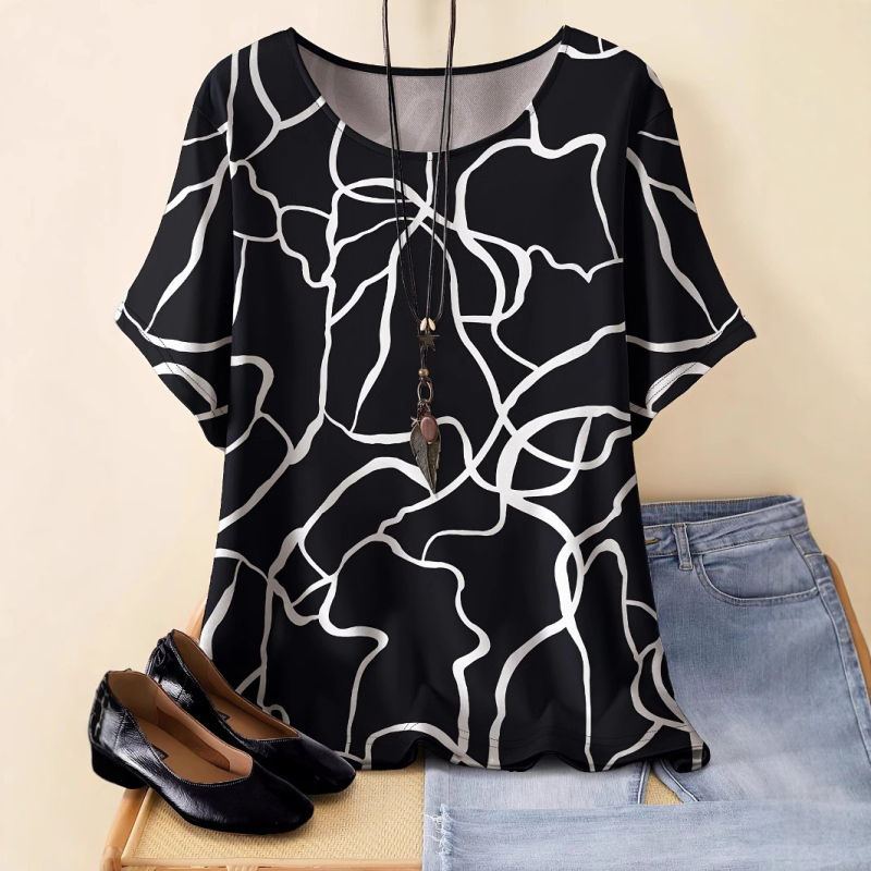 Amazon prekogranična vanjska trgovina ljetni ženski novi labavi 3D printani okrugli izrez casual plus size pulover ženski t