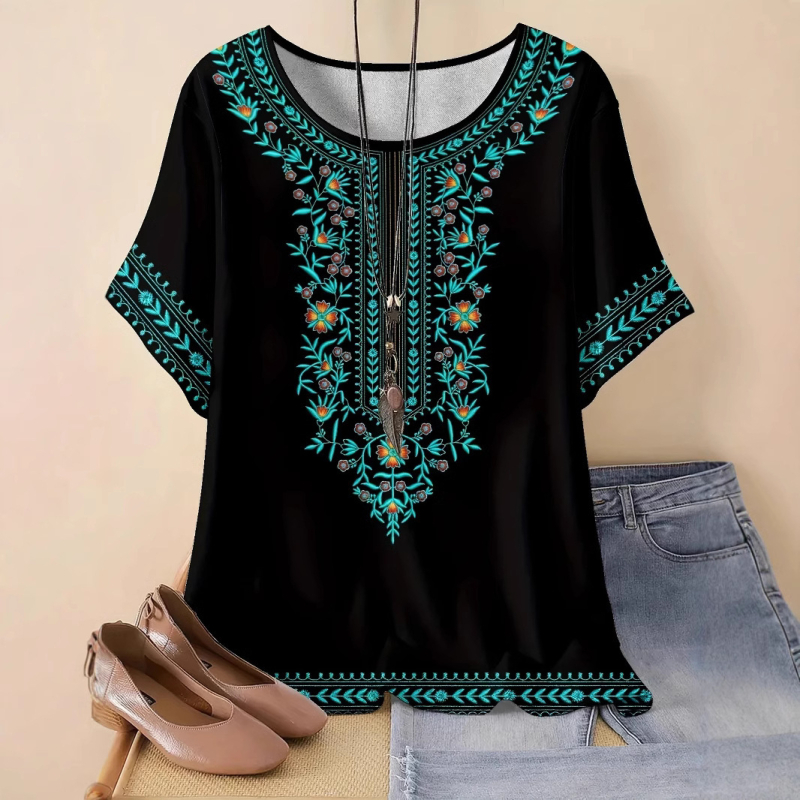 Amazon prekogranična vanjska trgovina ljetni ženski novi labavi 3D printani okrugli izrez casual plus size pulover ženski t
