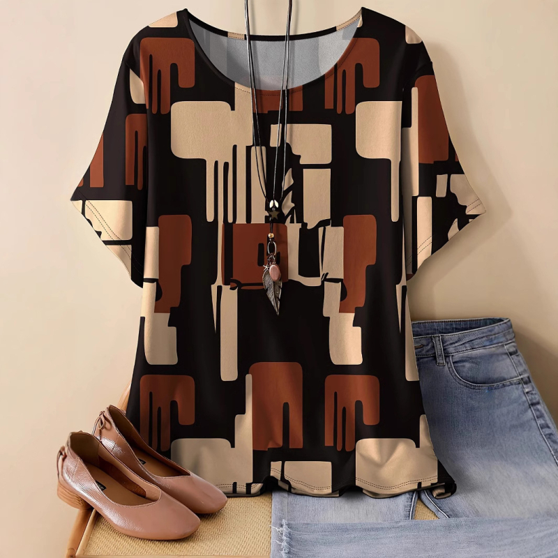 Amazon prekogranična vanjska trgovina ljetni ženski novi labavi 3D printani okrugli izrez casual plus size pulover ženski t