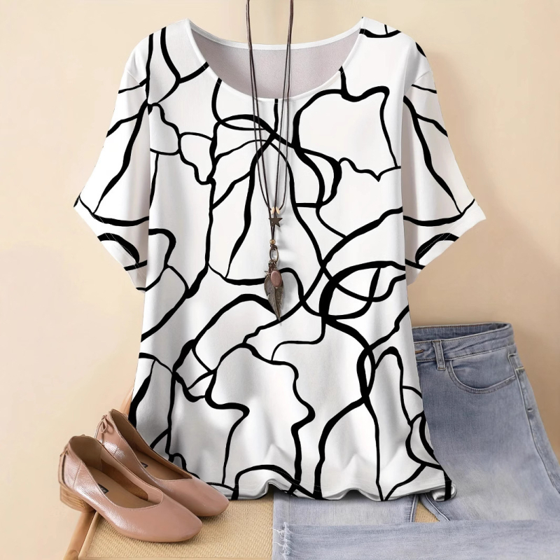 Amazon prekogranična vanjska trgovina ljetni ženski novi labavi 3D printani okrugli izrez casual plus size pulover ženski t