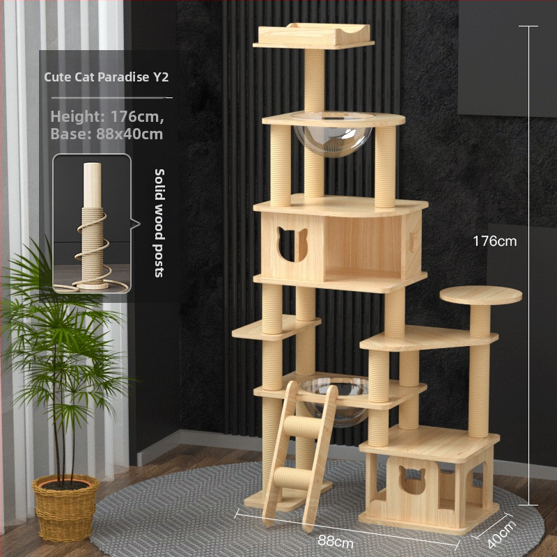 Macskamászó állvány Macskafészek Macskafa Integrált nagyméretű kapszula alakú macskaállvány Macskafogó állvány Tömörfa macskafogó oszlop Ugrálóplatform Macskakellékek