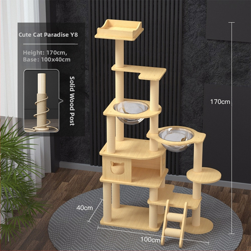 Macskamászó állvány Macskafészek Macskafa Integrált nagyméretű kapszula alakú macskaállvány Macskafogó állvány Tömörfa macskafogó oszlop Ugrálóplatform Macskakellékek