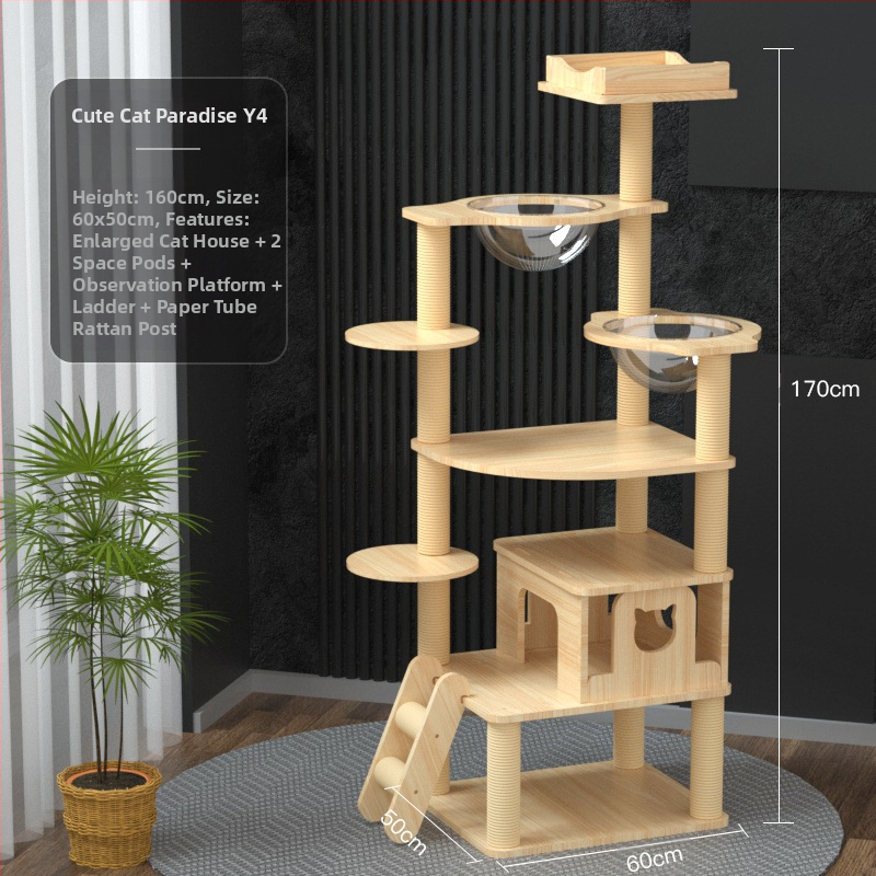 Macskamászó állvány Macskafészek Macskafa Integrált nagyméretű kapszula alakú macskaállvány Macskafogó állvány Tömörfa macskafogó oszlop Ugrálóplatform Macskakellékek