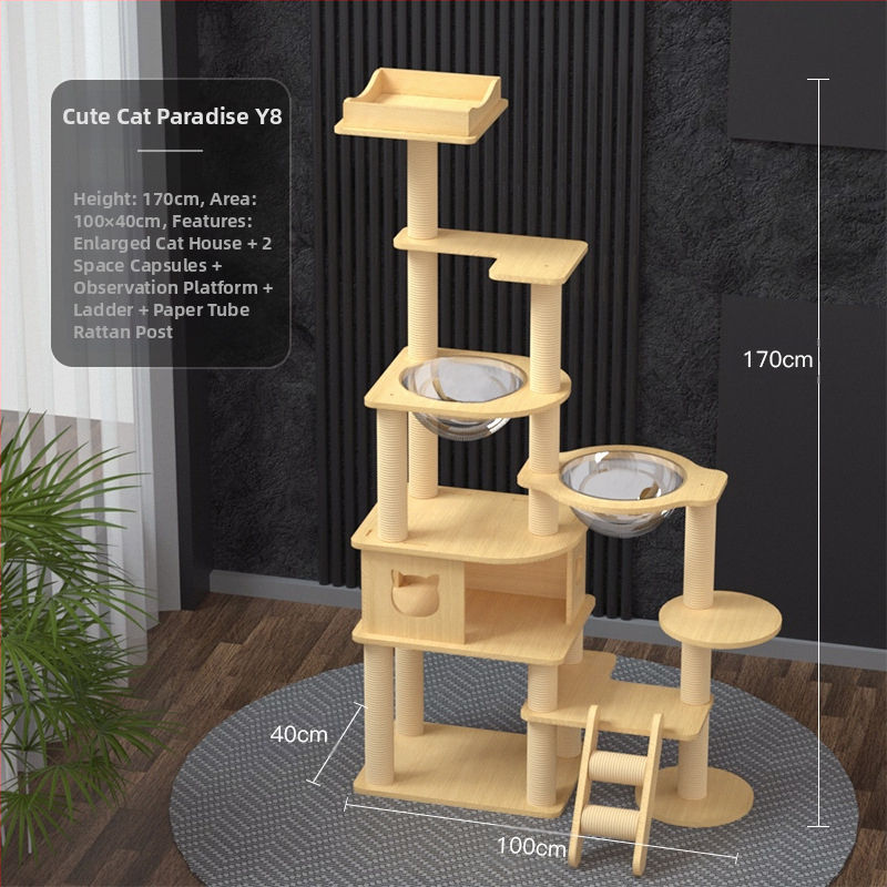 Macskamászó állvány Macskafészek Macskafa Integrált nagyméretű kapszula alakú macskaállvány Macskafogó állvány Tömörfa macskafogó oszlop Ugrálóplatform Macskakellékek