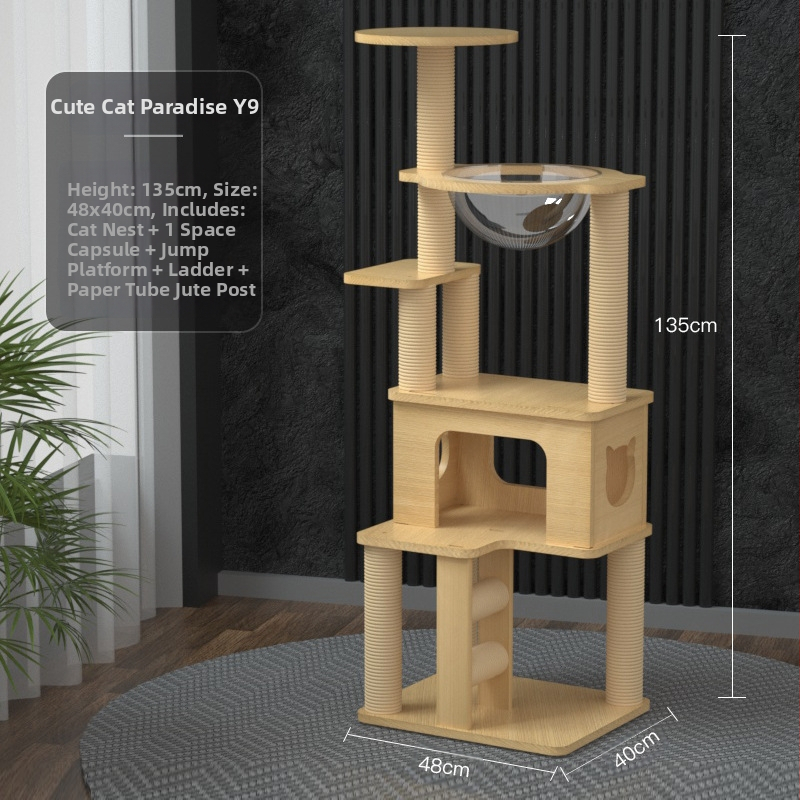 Macskamászó állvány Macskafészek Macskafa Integrált nagyméretű kapszula alakú macskaállvány Macskafogó állvány Tömörfa macskafogó oszlop Ugrálóplatform Macskakellékek