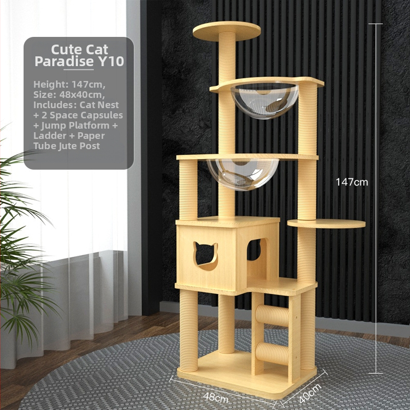 Macskamászó állvány Macskafészek Macskafa Integrált nagyméretű kapszula alakú macskaállvány Macskafogó állvány Tömörfa macskafogó oszlop Ugrálóplatform Macskakellékek