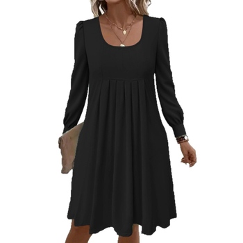 2025 Европейско и американско външнотърговско трансгранично дамско облекло Amazon Extra Large Size Нова рокля с дълъг ръкав и кръгло деколте