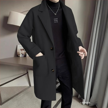 Jachetă de lână Windbreaker de lungime medie pentru bărbați, toamna și iarna 2024, nouă, la modă pentru bărbați, vrac, îngroșată, din lână, Ligho